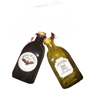 2 Hocus Pocus‎ green & black cork stopper glass jars for craft decor decorating